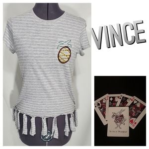 Vince Upcycled Hand Embroidered Pineapple T Shirt